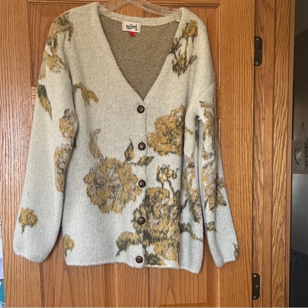 Woolrich Floral V-Neck Button Cardigan - Cream & Mustard - Picture 1 of 4